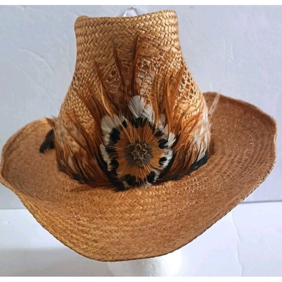 Levi's Accessories - Vintage Levi's Hat Straw Cowboy 1970’s Original Feathers Sz Large Coastal Cowboy